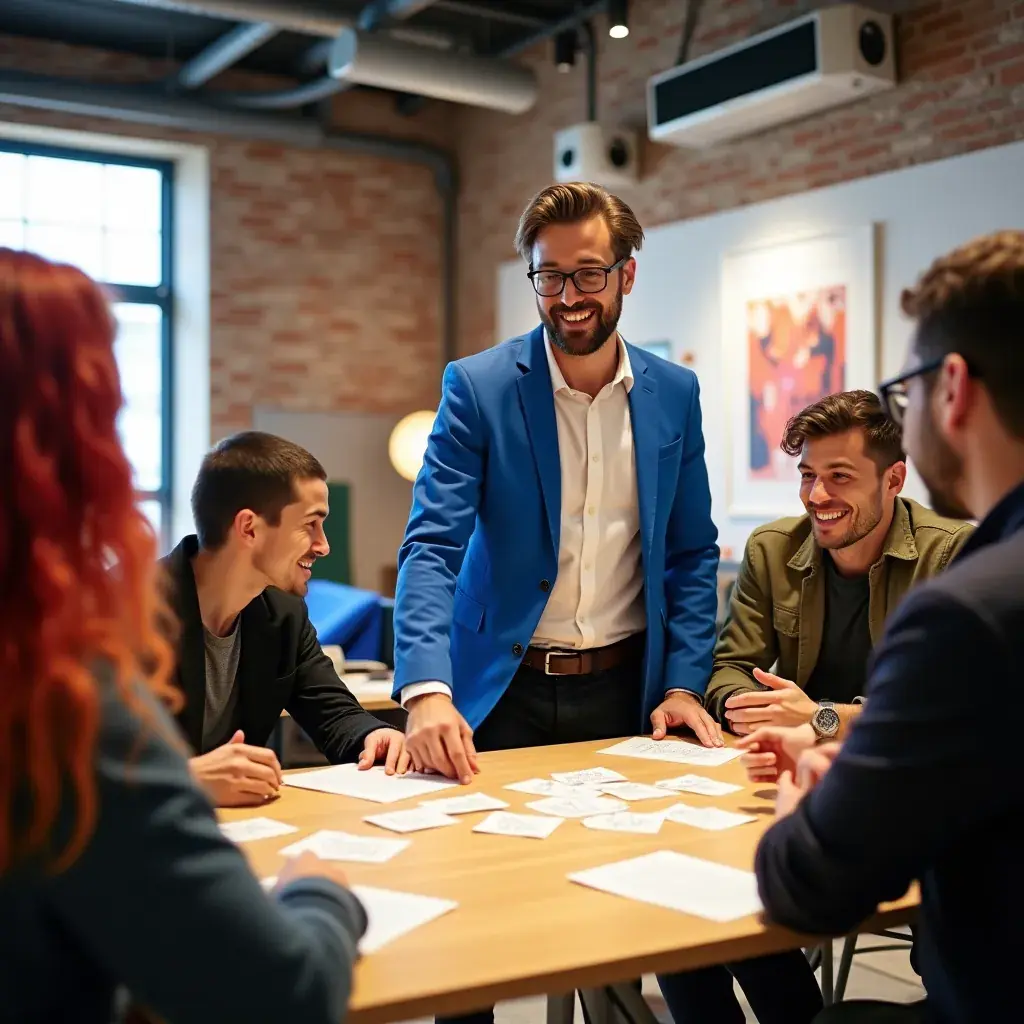 Echipă dedicată muncind la un proiect de transformare organizațională.